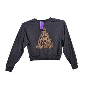 Womens Def Leppard Black Graphic Cropped Sweatshirt Long Sleeve Cotton Blend M